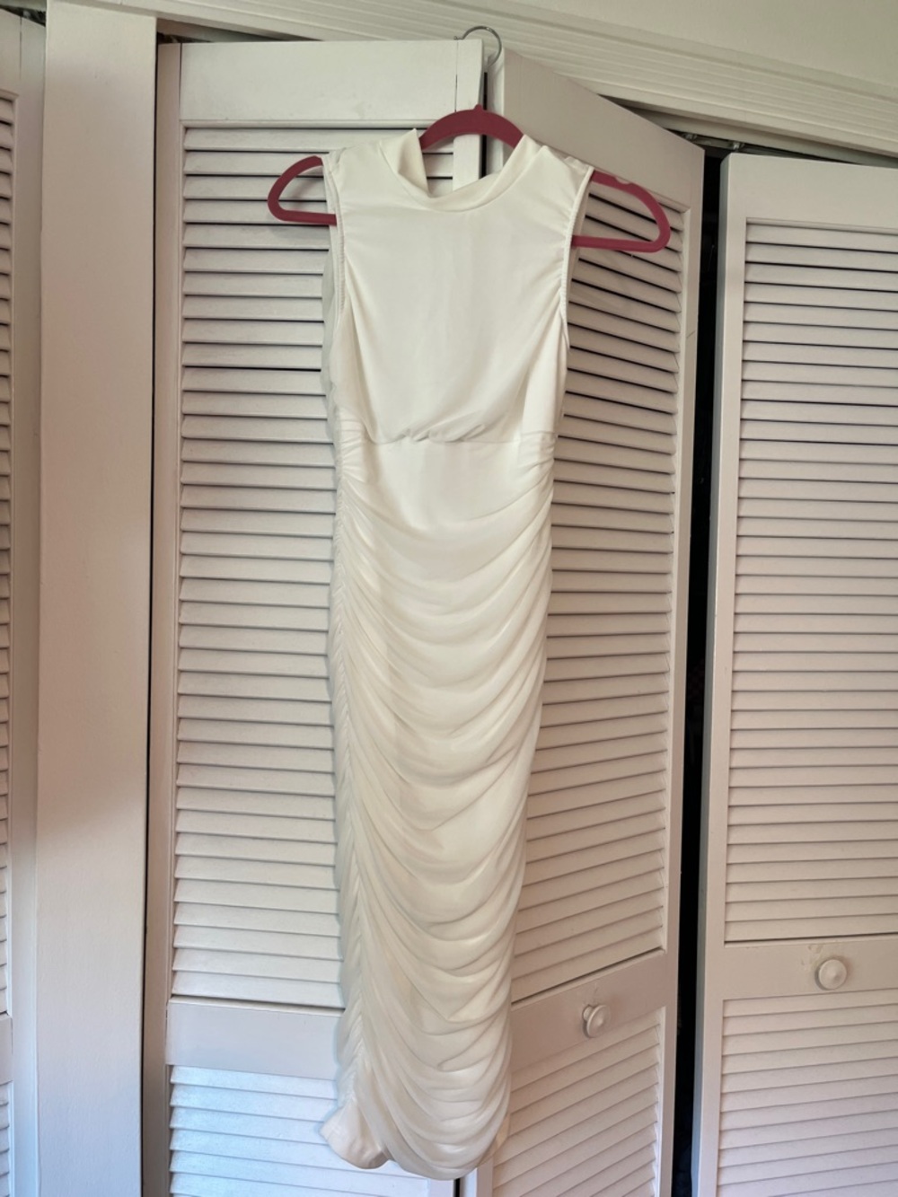 Sleeveless White Ruched Maxi Dress - Elegant Evening Wear